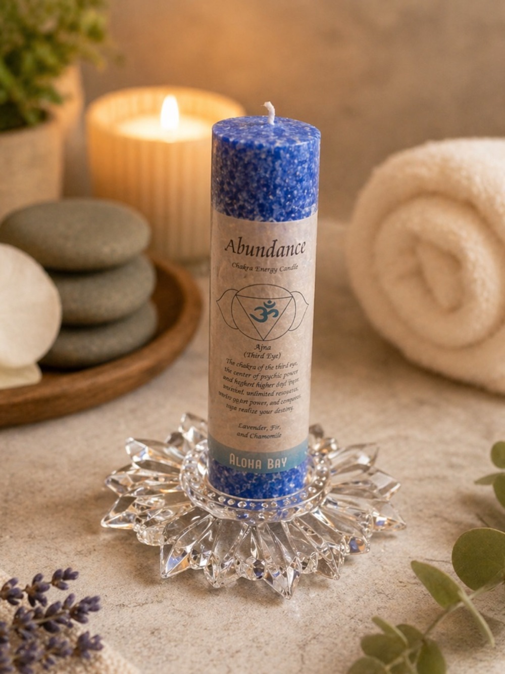 Aloha Bay Abundance Chakra Candle w/ Crystal Starburst Holder Spa Decor